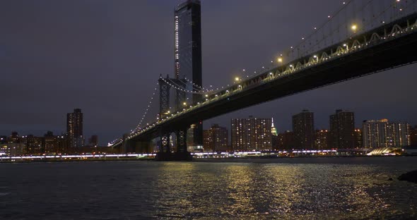 View of Manhattan and Brooklyn Bridge at Night New York City United States of America