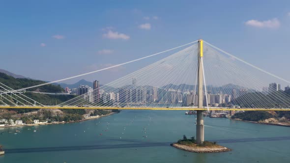 Drone fly over Ting Kau Bridge in Hong Kong alt