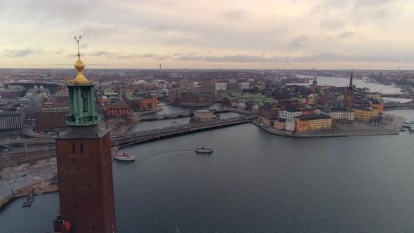Aerial shot of Stockholm City and Town Hall