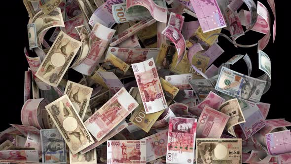 Falling Mixed Currency Bills Money Transition