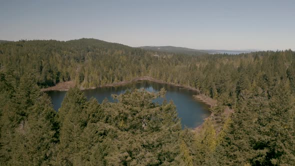 Aerial Drone View of beautifl Emily Lake in Texada Island British Columbia Canada, Sunshine Coast alt