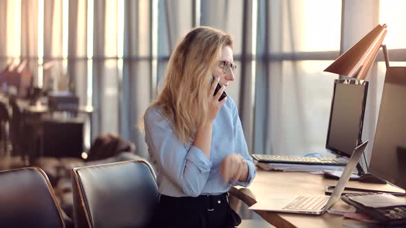 Exhausted Businesswoman On Computer Remote Chatting Webinar. Lawyer Working On Project At Deadline alt