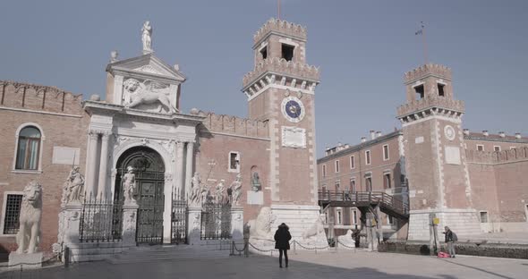 Front of the Venetian Arsena in a sunny day