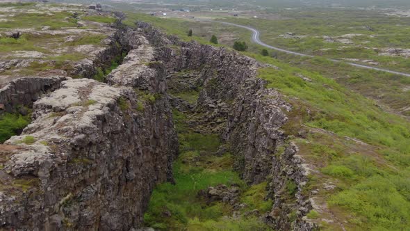 Flying over tectonic plates in Thingvellir National Park, Golden Circle, Iceland alt