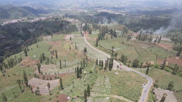Aerial view of mountain with green scenery in Sindoro vulcano alt