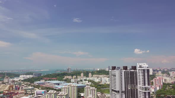 Panorama of Singapore Roofs and Container Port