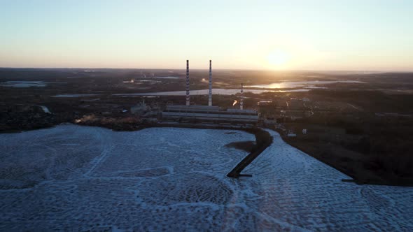 Power Plant Aerial At Sunset