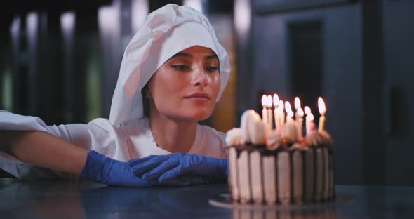 Birthday Cake with Candles Inside in a Bakery alt