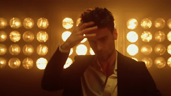 Sexy Model Touching Haircut Nightclub Close Up alt