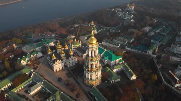 Belltower Kiev Pechersk Monastery on Dnieper Shore