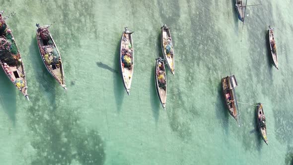 Tanzania Vertical Video  Boat Boats in the Ocean Near the Coast of Zanzibar Aerial View alt