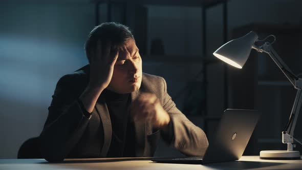 Overwork Fatigue Night Video Call Man Headache alt