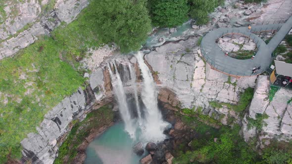 Aerial View of the Kinchkha Waterfall in the Canyon of the River Okatse Georgia alt