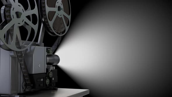 Empty Projector Screen and Spinning Film Reel with Movie on the Black  Background by legan80