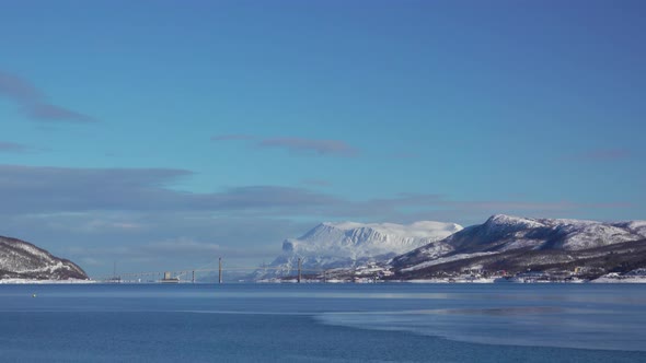 Winter Norwegian Fjord and Road Bridge