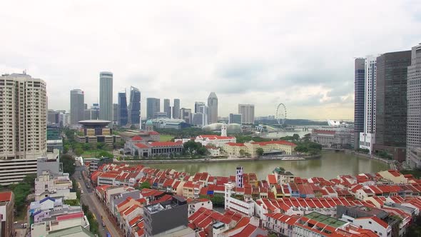 Aerial view of Boat Quay. Singapore