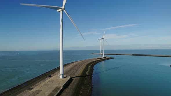 Wind turbines at North Sea, Vrouwenpolder, Netherlands
