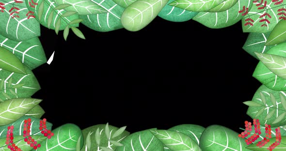 Stylized picture frame made of animated leaves with empty space