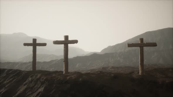 Wooden Crucifix Cross at Mountain alt