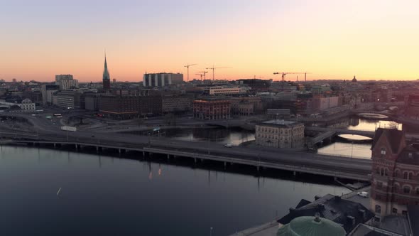 Stockholm Skyline at Sunrise Aerial View