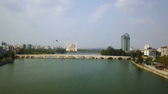 Islamic Cityscape View of Adana City and Seyhan River, Turkey