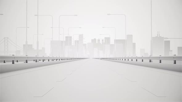 Modern Monochrome Abstract 3D Rendered Stylized Drive Into City Background Loop