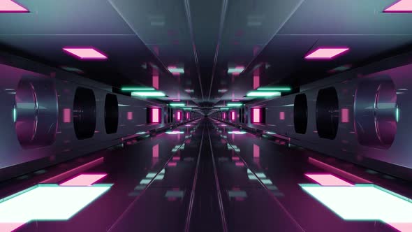 3d Illustration of  FHD 60Fps Futuristic Tunnel with Neon Lights