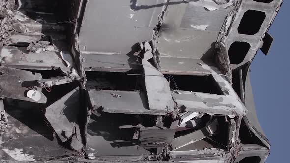 Vertical Video of Borodyanka Ukraine  Destroyed Building During the War alt