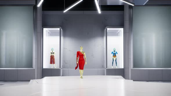 3D Fashion Show Virtual Model Walking By the Podum