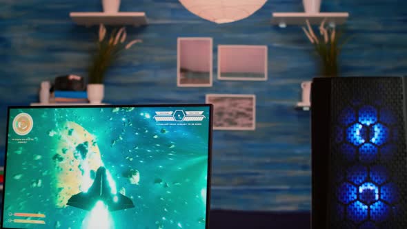 Woman Gamer Playing Esports From Home Using Powerful Computer alt