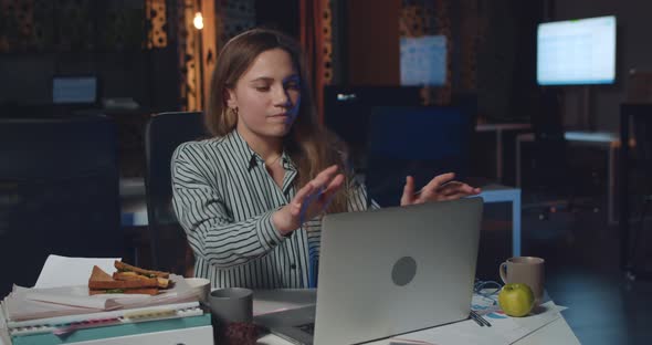 Angry Woman Office Manager Closing Down Her Laptop While Working Late at Night. Stressed Girl Doing alt