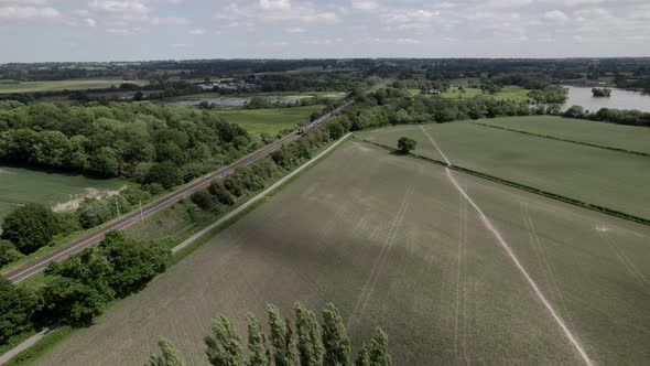 Train On West Coast Main Line Hampton-In-Arden Aerial Landscape View West Midlands UK