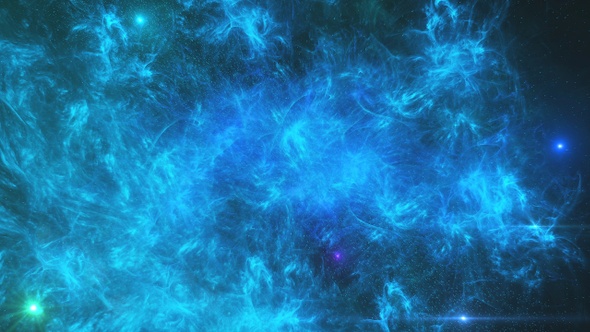 Travel Through Abstract Bright Blue Space Nebula