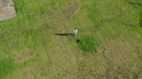 Woman Walking with Her Dogs on Lawn