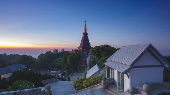 Sunset or sunrise Above the sacred pagoda at Doi Inthanon National Park