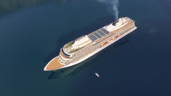 Top Aerial View of the Big Cruise Ship in Kotor Montenegro alt