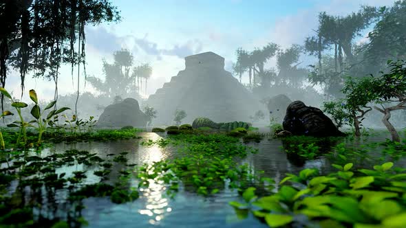 Stone Pyramid In The Misty Jungle alt
