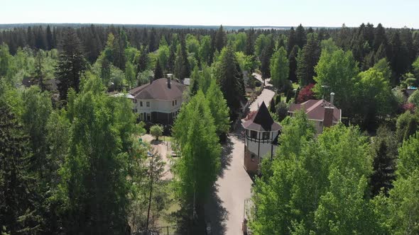 View From Height of Private Residential Buildings in a Pine Forest in Russia