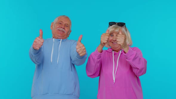 Elderly Grandfather Grandmother Celebrate Success Win Scream Rejoices Doing Winner Gesture Say Yes alt