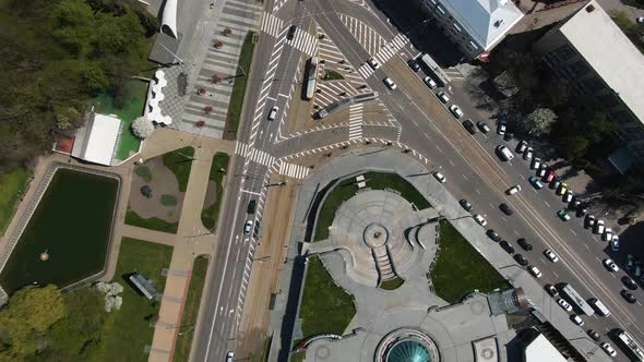 Top View of a Busy Intersection in a Big City