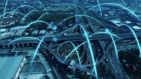 Smart digital city highway with globalization graphic of connection network alt