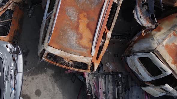 Vertical Video of Destroyed Cars in the City of Irpin Ukraine alt