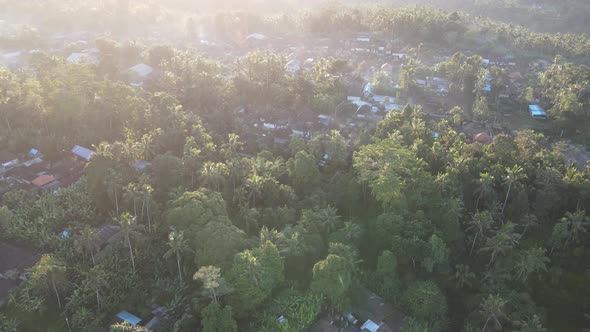 Aerial view of morning sunrise in traditional village ubud Bali, Indonesia. alt