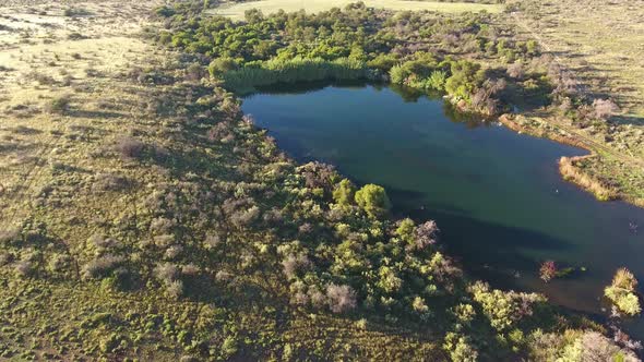 Aerial view of a scenic pond in a wetland area, Northern Cape, South Africa alt