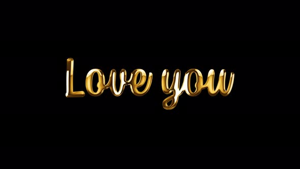 Love You golden text with animated glossy highlights.  video close-up of words for Valentine's Day