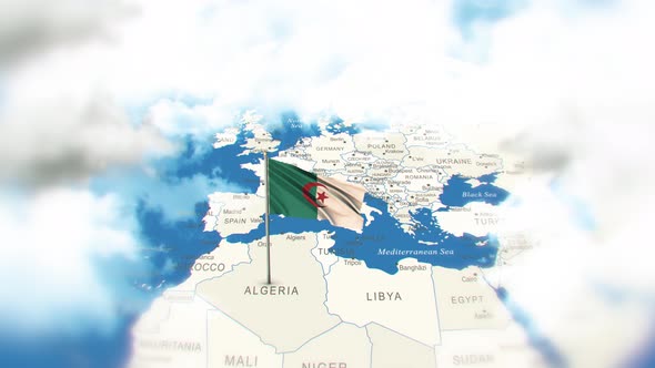 Algeria Map And Flag With Clouds