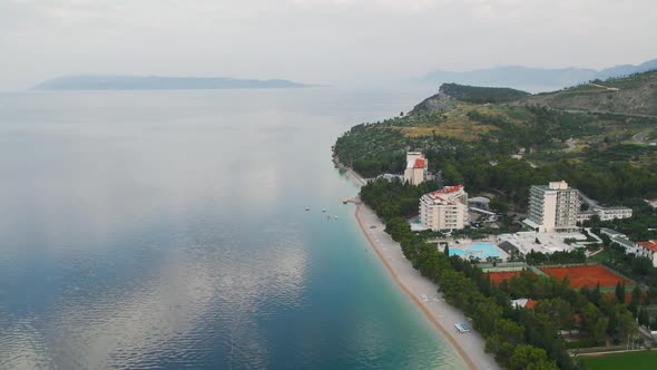 CROATIA  July 2021  Beautiful Aerial Over the Tucepi Coast Makarska Riviera in the Morning