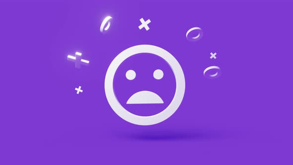Sad 3d icon on a simple purple background 4k seamless animation loop alt