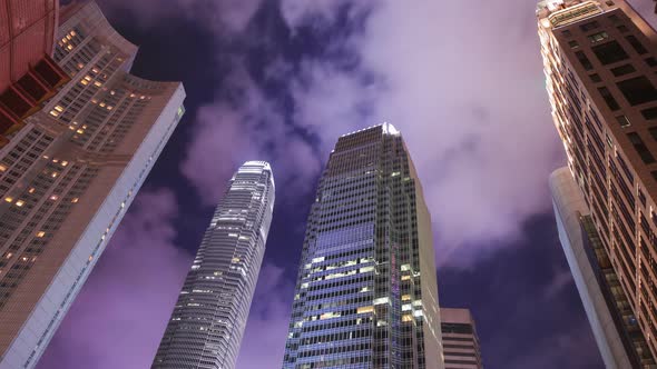 Time-lapse of Building in Hong Kong city at night, China