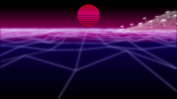 Synthwave Island and a Sun Background 3d Render